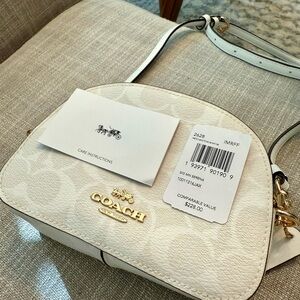 Coach White Textured Crossbody Bag with Gold Accents
